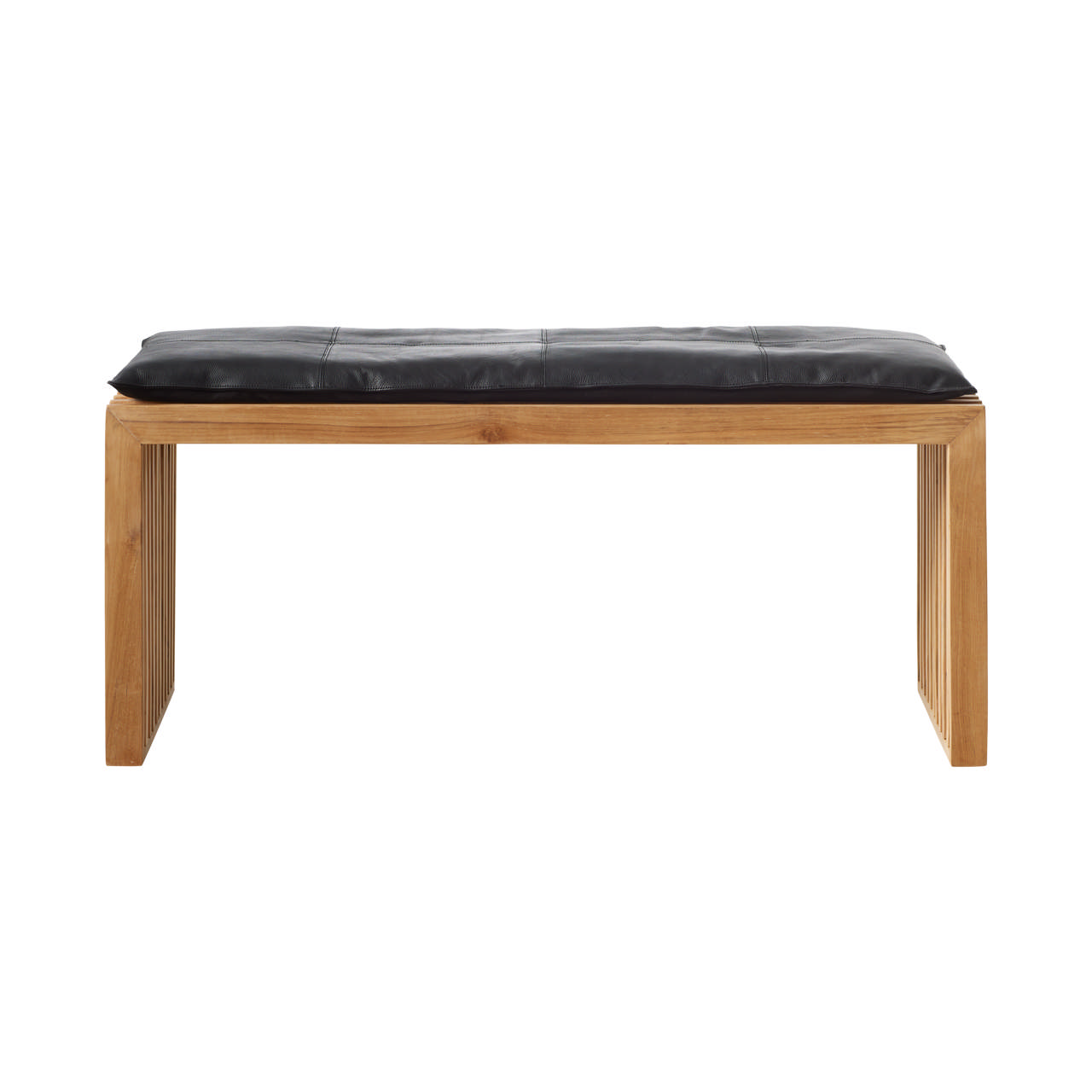 Rib sæt, teak bænk, sort læderhynde 104cm