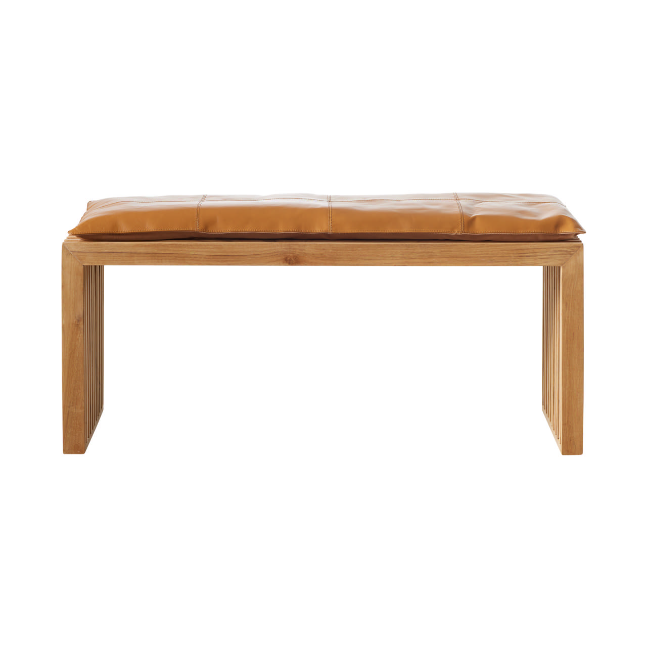 Rib sæt, teak bænk, lys læderhynde 104cm