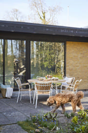 Ellen sæt, teak & hvid alu Ø130cm + 5 stole