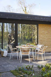 Ellen sæt, teak & hvid alu Ø130cm + 5 stole