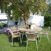 Ellen sæt, teak & hvid alu Ø130cm + 5 stole