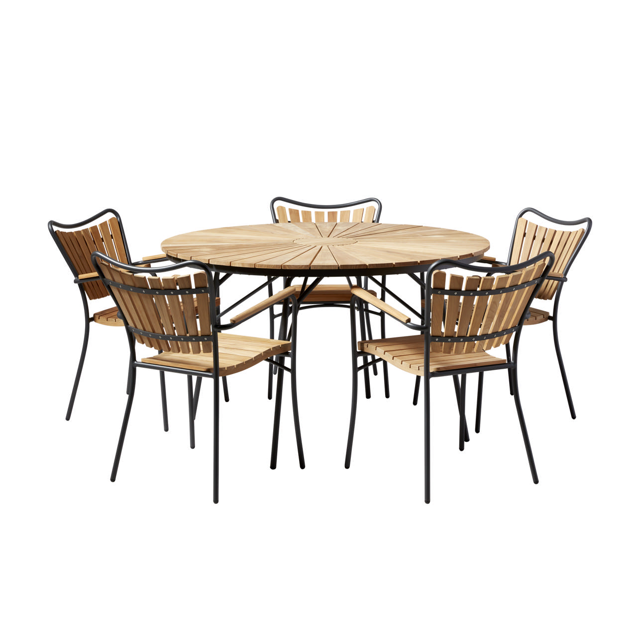 Ellen sæt, 1 bord Ø130 +5 stole, antracit/teak