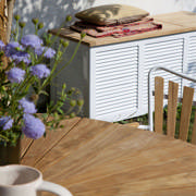 Ellen sæt, 1 bord Ø150 cm +6 stole, hvid alu/teak