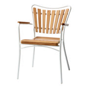 Ellen sæt, 1 bord Ø150 cm +6 stole, hvid alu/teak